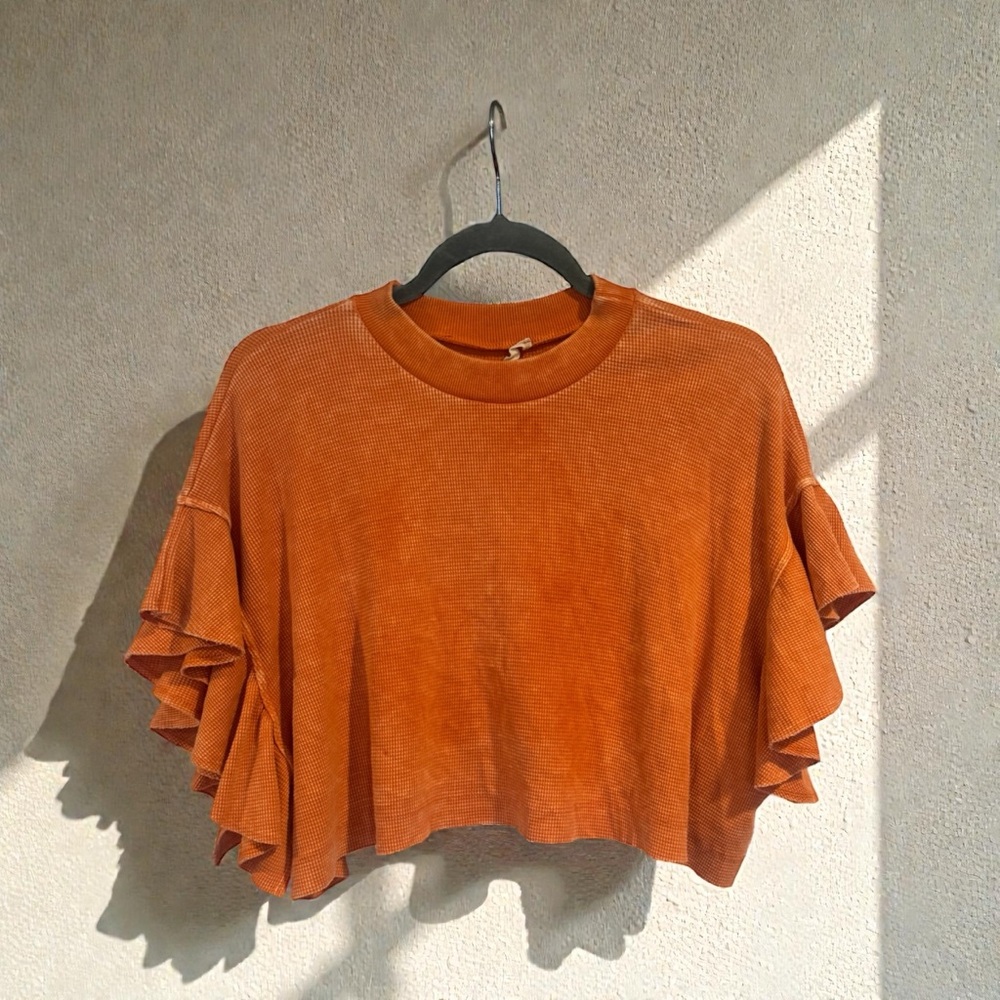 Altar'd State Orange Ruffled Crop Top